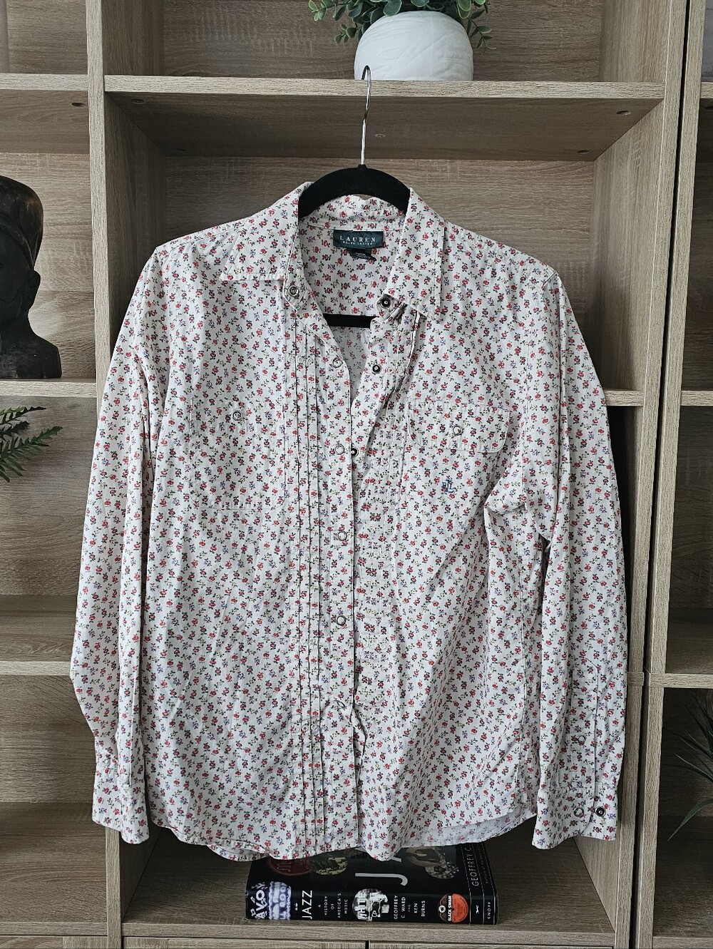Ralph Lauren White Button-Down Shirt with Red Floral Print